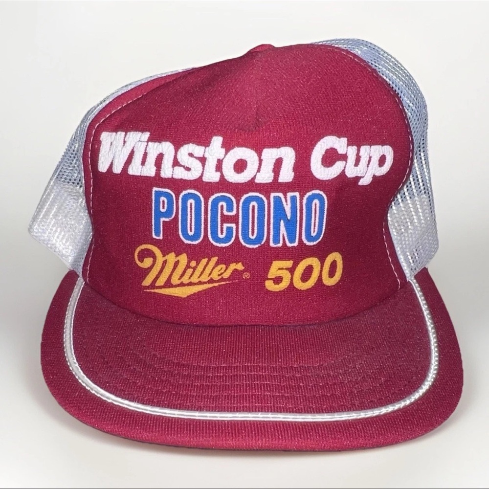 Vtg 80s Winston Cup Miller 500 Pocono NASCAR Foam Trucker Hat Mesh Snapback Red